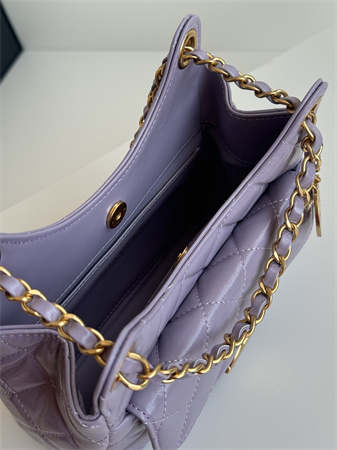 Chanel Small Hobo Handbag Shiny Crumpled  Calfskin Gold Tone Metal Lt Pruple AS4323