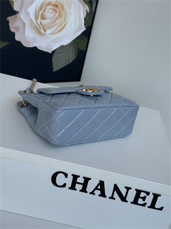 Chanel Small Hobo Handbag Shiny Crumpled  Calfskin Gold Tone Metal Blue AS4323