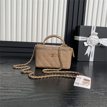 Chanel Vanity With Chain Patent Calfskin Gold-Tone Metal Beige AP2199