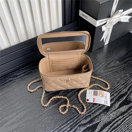 Chanel Vanity With Chain Patent Calfskin Gold-Tone Metal Beige AP2199