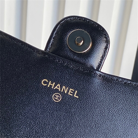Chanel FLAP PHONE HOLDER WITH CHAIN Patent Calfskin Gold-Tone Metal Black AP3226