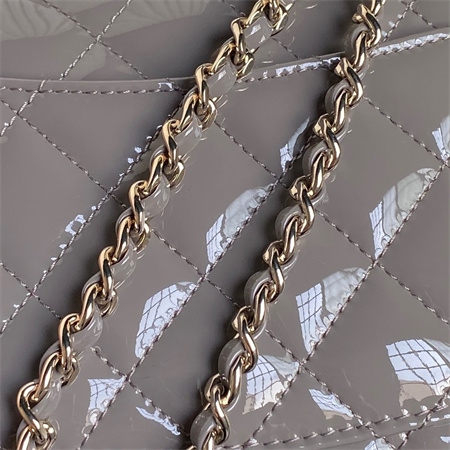 Chanel Mini Flap Bag With Top Handle Patent Calfskin Gold Tone Metal Grey AS2431