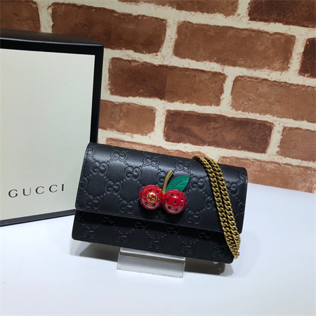 Gu.cci  GG Supreme Mini Bag Black Leather With Cherries 481291