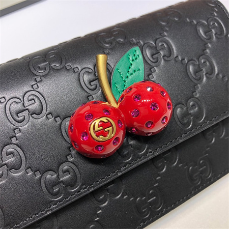 Gu.cci  GG Supreme Mini Bag Black Leather With Cherries 481291