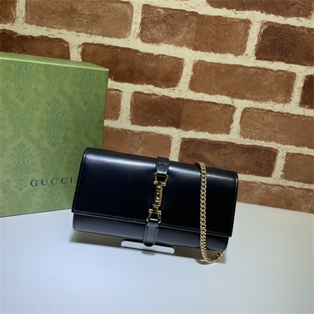Gu.cci Jackie 1961 Chain Wallet Black Leather 652681