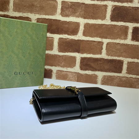 Gu.cci Jackie 1961 Chain Wallet Black Leather 652681