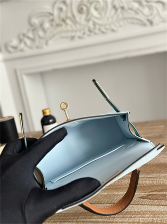 Hermes Kelly Mini II Bag Epsom Leather Blue Brume/Vert Jade/Gold HS