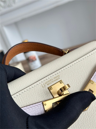 Hermes Kelly Mini II Bag Epsom Leather Craie/Mauve Pale/Gold  HS