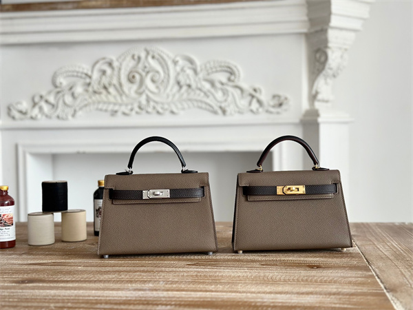 Hermes Kelly Mini II Bag Epsom Leather Etoupe/Ecorce/Black HS