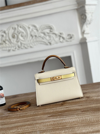 Hermes Kelly Mini II Bag Epsom Leather Craie/Jaune Poussin/Sesame HS