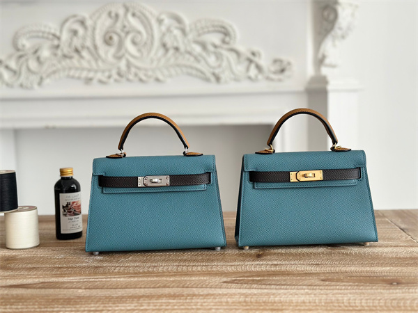 Hermes Kelly Mini II Bag Epsom Leather Denim Fonce/Ecorce/Sesame HS