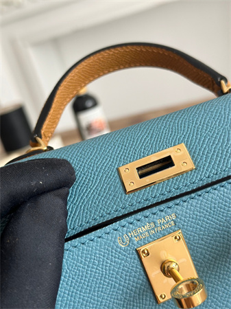 Hermes Kelly Mini II Bag Epsom Leather Denim Fonce/Ecorce/Sesame HS