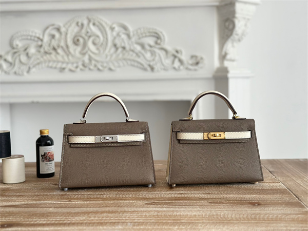 Hermes Kelly Mini II Bag Epsom Leather Etoupe/Craie HS
