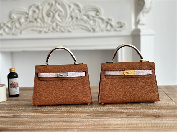 Hermes Kelly Mini II Bag Epsom Leather Gold/Mauve Pale/Craie HS
