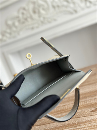 Hermes Kelly Mini II Bag Epsom Leather Craie/Gris Glacier HS