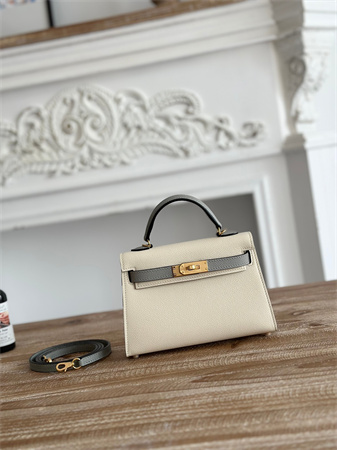 Hermes Kelly Mini II Bag Epsom Leather Craie/Gris Glacier HS