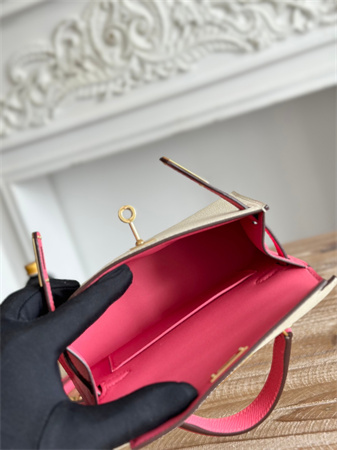 Hermes Kelly Mini II Bag Epsom Leather Craie/Lipstick Pink HS