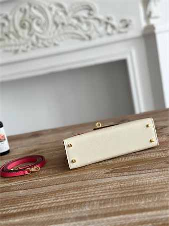 Hermes Kelly Mini II Bag Epsom Leather Craie/Lipstick Pink HS