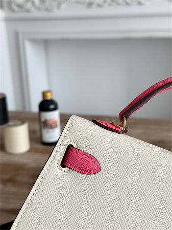 Hermes Kelly Mini II Bag Epsom Leather Craie/Lipstick Pink HS
