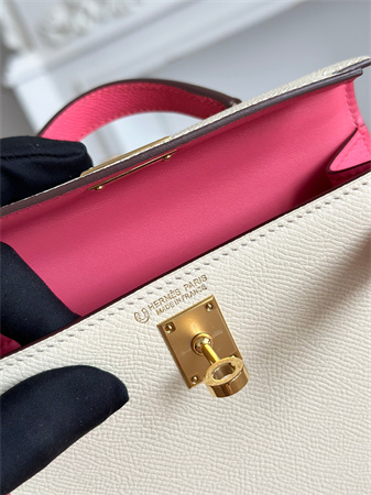 Hermes Kelly Mini II Bag Epsom Leather Craie/Lipstick Pink HS