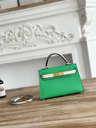 Hermes Kelly Mini II Bag Epsom Leather Vert Comics/Craie HS