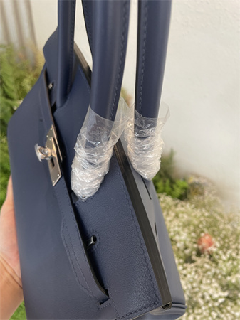 Bir.kin Shoulder Bag 29 Swift Leather Gold/Silver Tone Metal Deep Blue Color HS