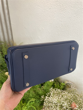 Bir.kin Shoulder Bag 29 Swift Leather Gold/Silver Tone Metal Deep Blue Color HS