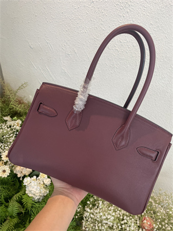 Bir.kin Shoulder Bag 29 Swift Leather Gold/Silver Tone Metal Burgundy Color HS