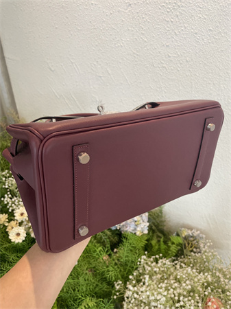 Bir.kin Shoulder Bag 29 Swift Leather Gold/Silver Tone Metal Burgundy Color HS