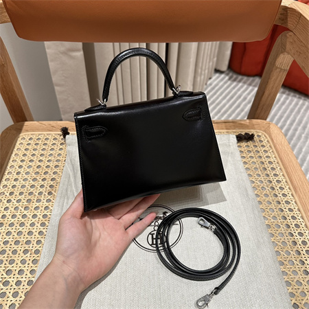 Hermes Kelly Mini II Bag Box Leather Gold/Silver Tone Metal Black HS