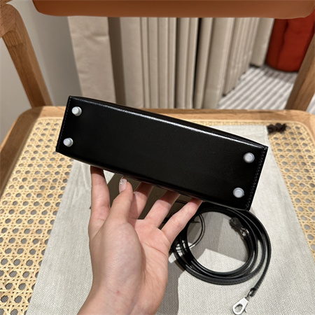 Hermes Kelly Mini II Bag Box Leather Gold/Silver Tone Metal Black HS