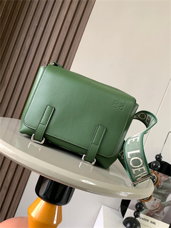 Loewe XS Military messenger bag in supple smooth calfskin and jacquard Hunter Green
