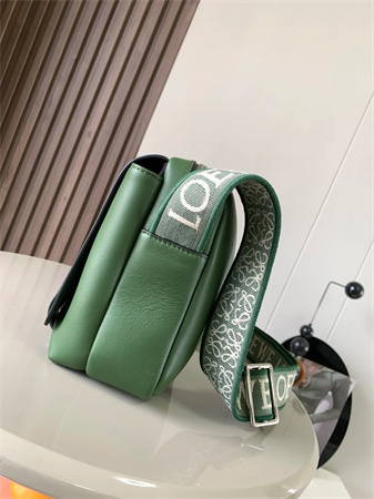 Loewe XS Military messenger bag in supple smooth calfskin and jacquard Hunter Green