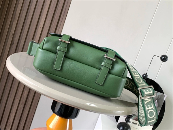 Loewe XS Military messenger bag in supple smooth calfskin and jacquard Hunter Green