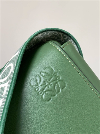 Loewe XS Military messenger bag in supple smooth calfskin and jacquard Hunter Green