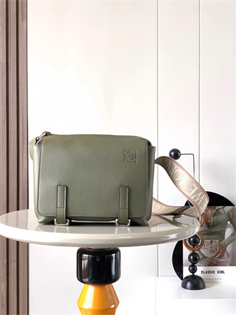 Loewe XS Military messenger bag in supple smooth calfskin and jacquard Khaki Green