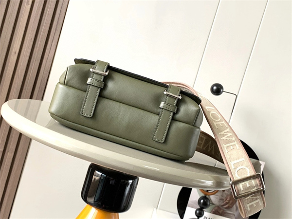 Loewe XS Military messenger bag in supple smooth calfskin and jacquard Khaki Green