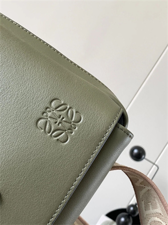 Loewe XS Military messenger bag in supple smooth calfskin and jacquard Khaki Green