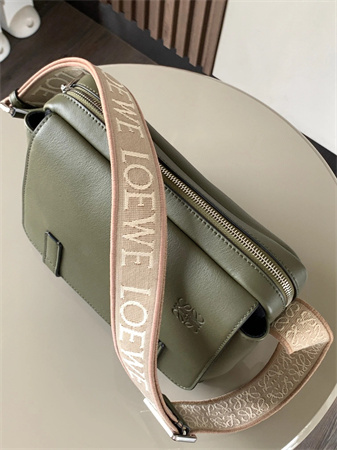 Loewe XS Military messenger bag in supple smooth calfskin and jacquard Khaki Green