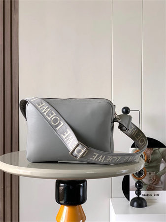 Loewe XS Military messenger bag in supple smooth calfskin and jacquard Lt Grey