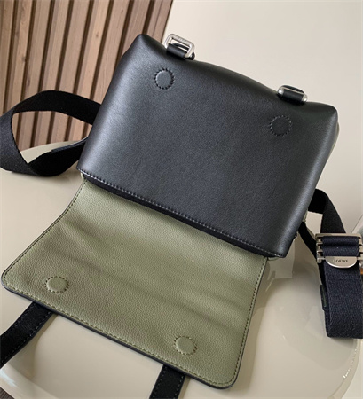 Loewe XS Military messenger bag in Soft Grained calfskin Black/Khaki