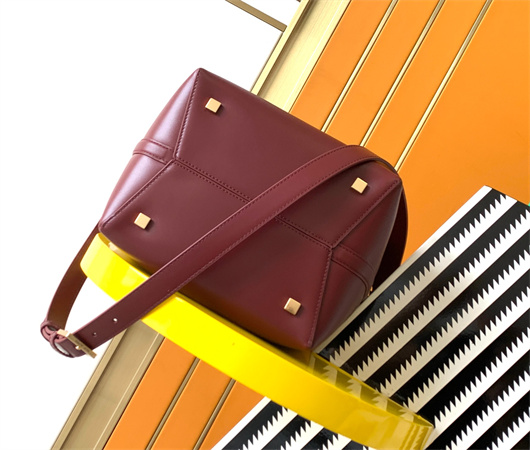 Y.S.L LE 37 In Shiny Leather Burgundy Bucket Bag