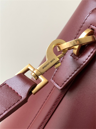 Y.S.L LE 37 In Shiny Leather Burgundy Bucket Bag