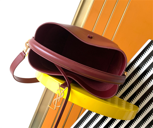 Y.S.L LE 37 In Shiny Leather Burgundy Bucket Bag