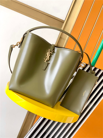 Y.S.L LE 37 In Shiny Leather Green Bucket Bag