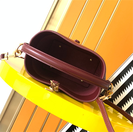 Y.S.L LE 37 Mini In Burgundy Shiny Leather Bucket Bag