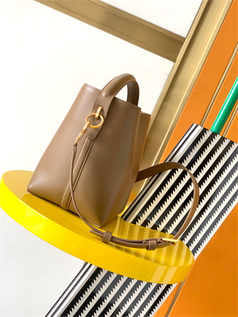 Y.S.L LE 37 Small In Burgundy Shiny Leather Brown Bucket Bag