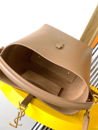 Y.S.L LE 37 Small In Burgundy Shiny Leather Brown Bucket Bag