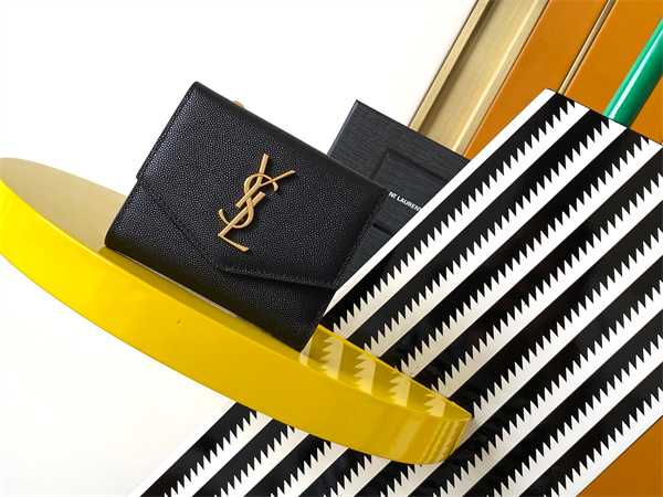 Y.S.L UPTOWN Compact wallet in grain de poudre leather Black