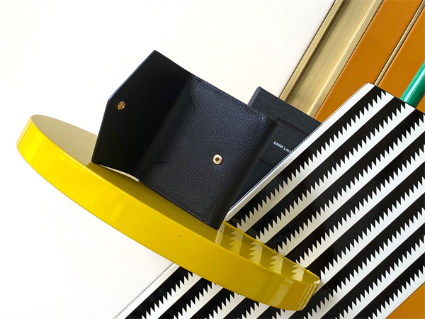 Y.S.L UPTOWN Compact wallet in grain de poudre leather Black